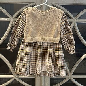 Zara Kids Wool & Plaid Brown Dress 2-3Y